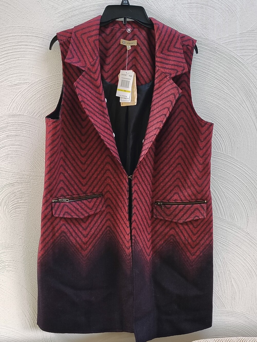 Democracy Vest Ombre Maroon To Navy Open Front Women's Sz M